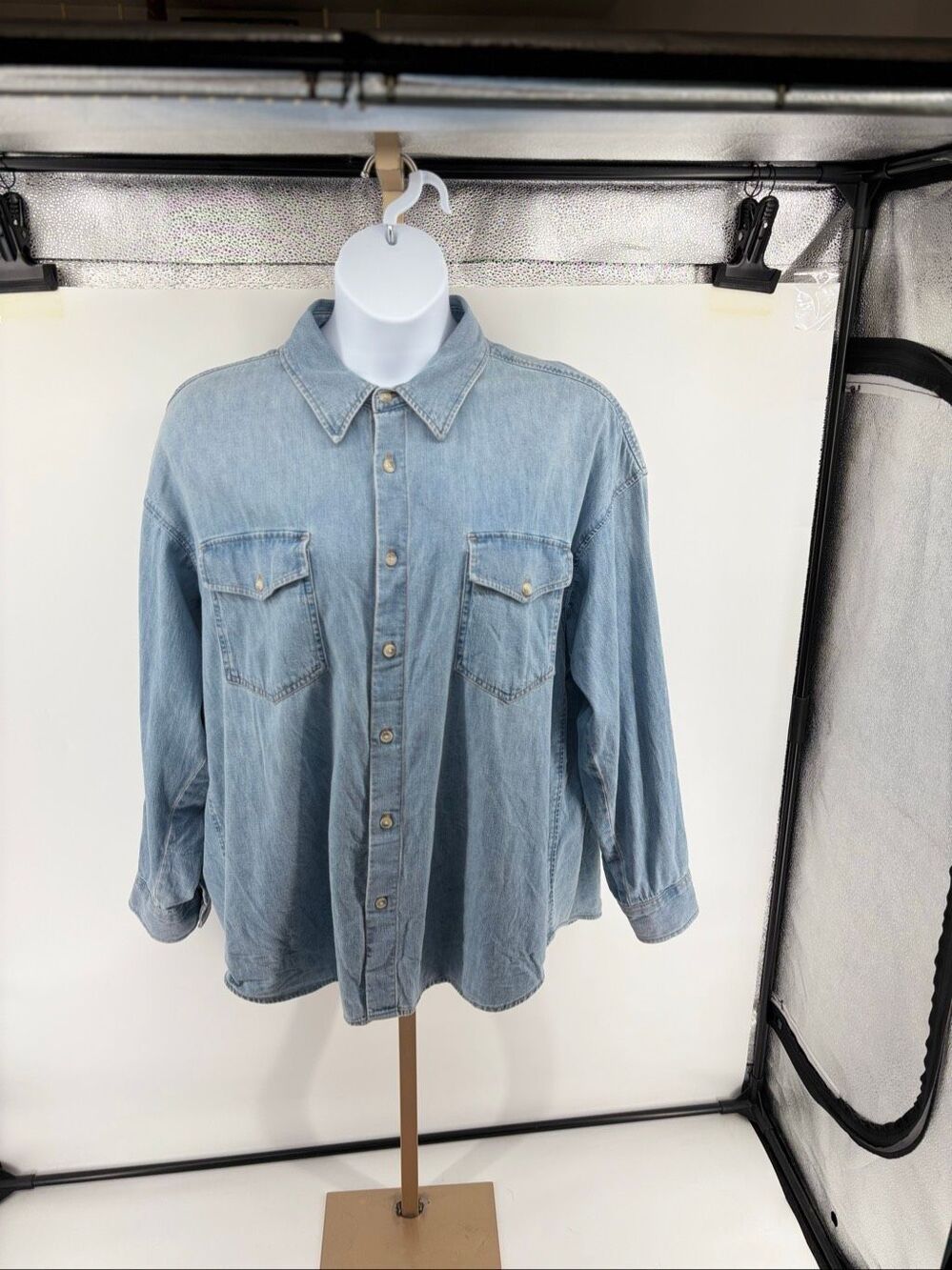 Denim Forum Aritzia Denim Button Front Shirt Womens XL Light Wash Oversized